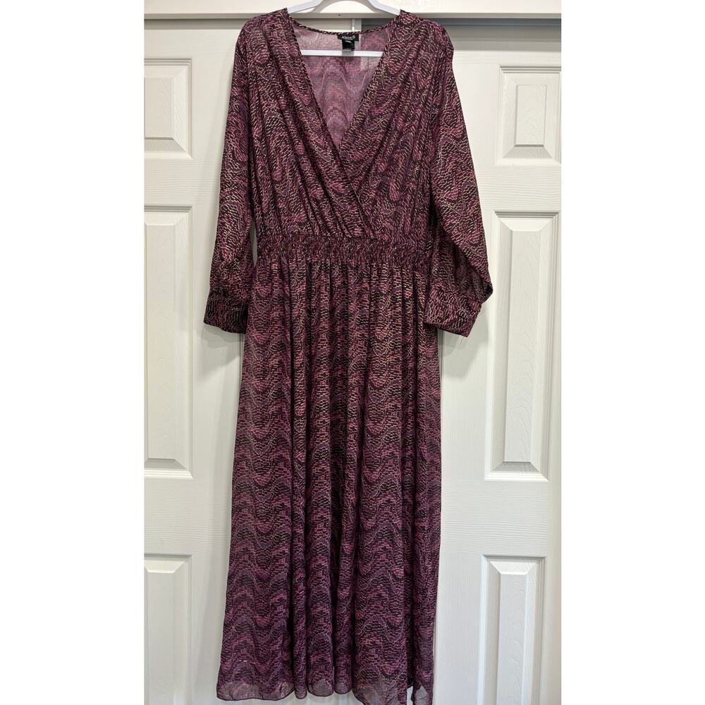 Purple Midi Wrap Dress with Bishop Sleeves